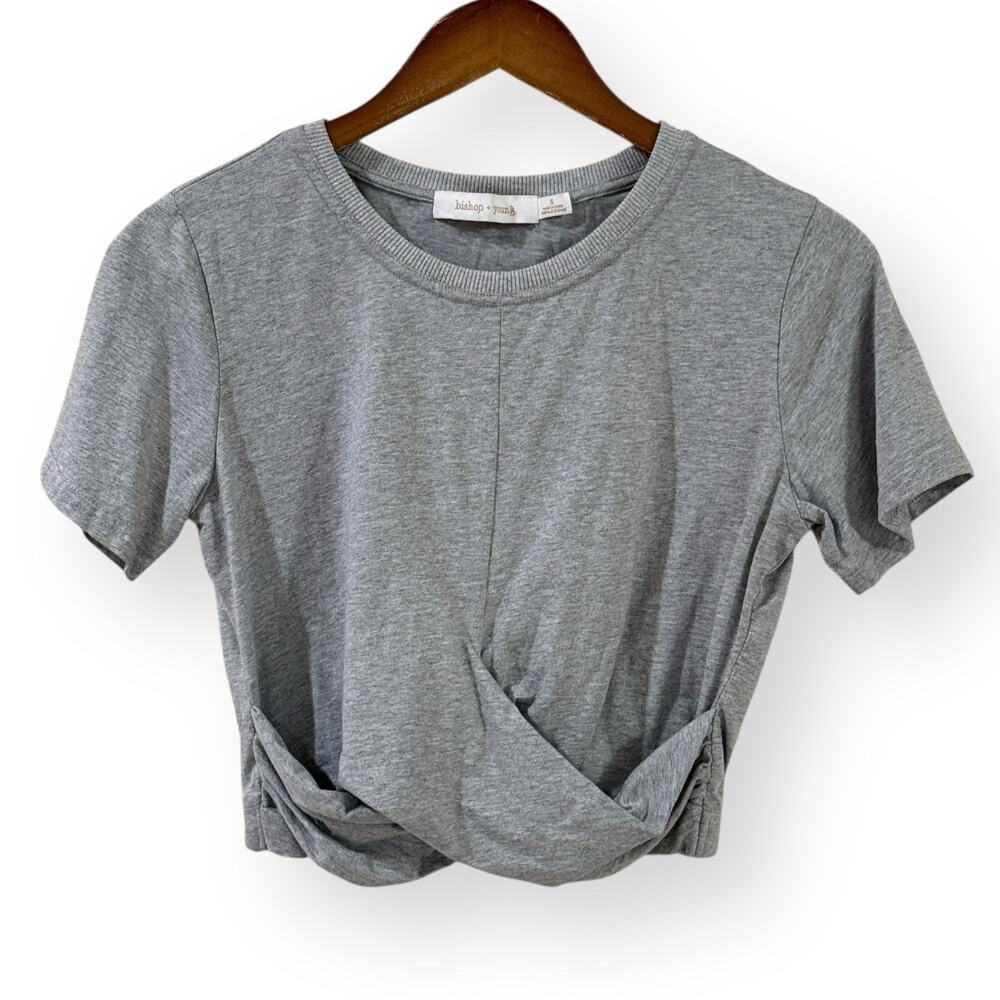 Bishop + Young Anthropologie Gray Twist Front Cropped Tee Shirt Small S Jersey